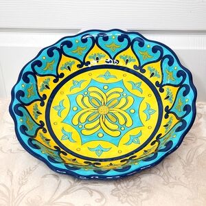 Cynthia Rowley bright blue yellow melamine serving bowl summer salad picnic